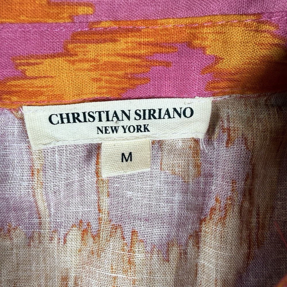 Christian Siriano Top Women's Medium Pink Hibiscus Linen Blend Vacation Resort - Picture 3 of 7
